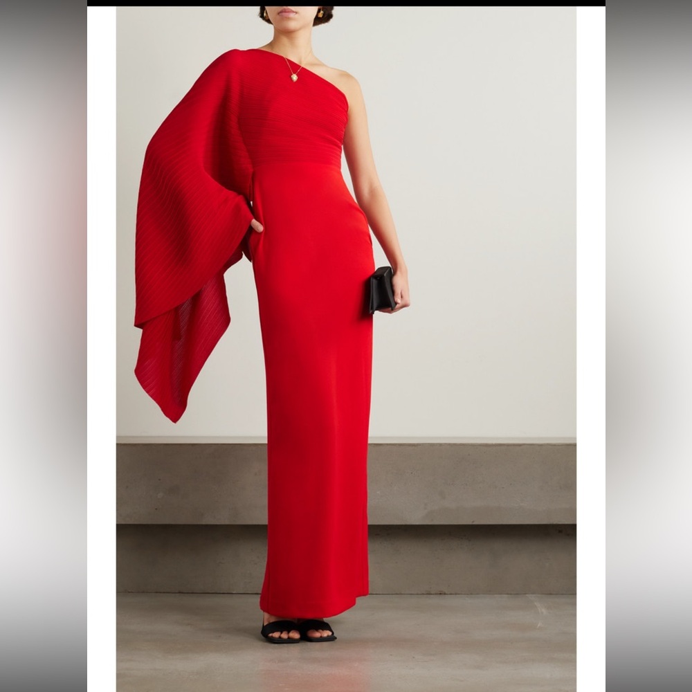 Solace London Lillia one shoulder draped plisse-chiffon and stretch crepe gown